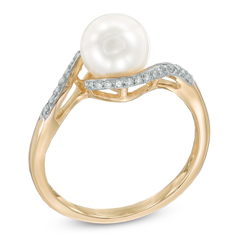 Main Image 2 of 7.5-8.0mm Freshwater Cultured Pearl and Diamond Accent Ring in 10K Gold