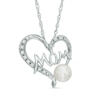 Thumbnail Image 0 of 5.0 - 5.5mm Cultured Freshwater Pearl and Lab-Created White Sapphire  "MOM" Heart Pendant in Sterling Silver