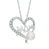5.0-5.5mm Freshwater Cultured Pearl and Lab-Created White Sapphire  "MOM" Heart Pendant in Sterling Silver