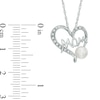5.0-5.5mm Freshwater Cultured Pearl and Lab-Created White Sapphire  "MOM" Heart Pendant in Sterling Silver
