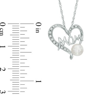 5.0-5.5mm Freshwater Cultured Pearl and Lab-Created White Sapphire  "MOM" Heart Pendant in Sterling Silver