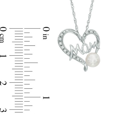 5.0-5.5mm Freshwater Cultured Pearl and Lab-Created White Sapphire  "MOM" Heart Pendant in Sterling Silver