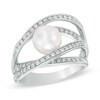 Thumbnail Image 0 of 7.5 - 8.0mm Cultured Freshwater Pearl and Lab-Created White Sapphire Orbit Ring in Sterling Silver