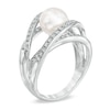 Thumbnail Image 1 of 7.5 - 8.0mm Cultured Freshwater Pearl and Lab-Created White Sapphire Orbit Ring in Sterling Silver