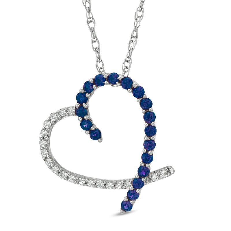 Lab-Created Blue and White Sapphire Heart Pendant in Sterling Silver|Peoples Jewellers