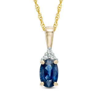 Oval Blue Sapphire and Diamond Accent Pendant in 14K Gold