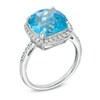 Thumbnail Image 1 of 11.0mm Cushion-Cut Swiss Blue Topaz and Lab-Created White Sapphire Frame Ring in Sterling Silver