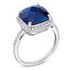 Thumbnail Image 1 of 11.0mm Cushion-Cut Lab-Created Blue and White Sapphire Frame Ring in Sterling Silver