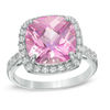 Thumbnail Image 0 of 11.0mm Cushion-Cut Lab-Created Pink and White Sapphire Frame Ring in Sterling Silver
