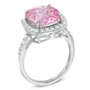 Thumbnail Image 1 of 11.0mm Cushion-Cut Lab-Created Pink and White Sapphire Frame Ring in Sterling Silver