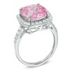 Thumbnail Image 2 of 11.0mm Cushion-Cut Lab-Created Pink and White Sapphire Frame Ring in Sterling Silver