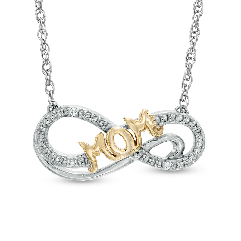 Diamond Accent "MOM" Infinity Necklace in Sterling Silver and 14K Gold Plate