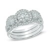 Thumbnail Image 1 of 0.95 CT. T.W. Diamond Frame Three Stone Cluster Three Piece Bridal Set in 10K White Gold