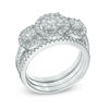 Thumbnail Image 2 of 0.95 CT. T.W. Diamond Frame Three Stone Cluster Three Piece Bridal Set in 10K White Gold