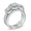 Thumbnail Image 1 of 0.95 CT. T.W. Diamond Three Stone Frame Cluster Three Piece Bridal Set in 10K White Gold