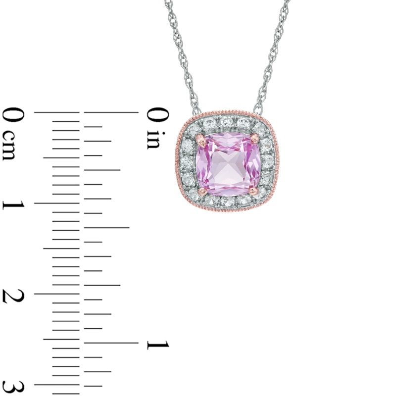 7.0mm Cushion-Cut Lab-Created Pink and White Sapphire Frame Pendant in Sterling Silver with 14K Rose Gold Plate