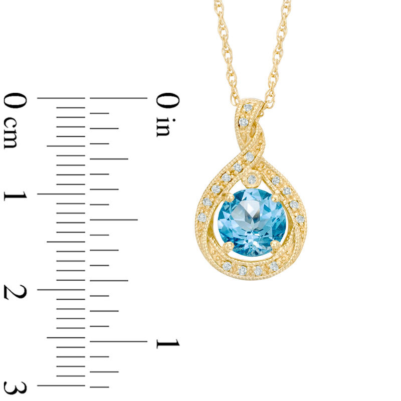 7.0mm Swiss Blue Topaz and Lab-Created White Sapphire Pendant in Sterling Silver with 14K Gold Plate