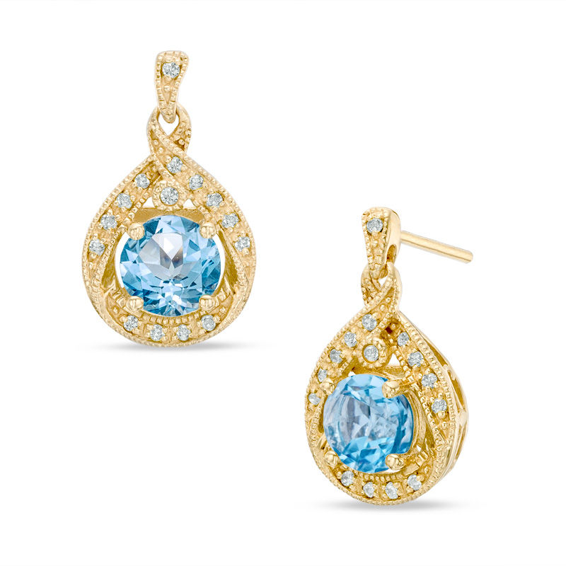 6.0mm Swiss Blue Topaz and Lab-Created White Sapphire Earrings in Sterling Silver with 14K Gold Plate