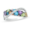 Thumbnail Image 0 of Multi-Gemstone and Lab-Created White Sapphire Cross-Over Ring in Sterling Silver