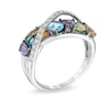 Multi-Gemstone and Lab-Created White Sapphire Cross-Over Ring in Sterling Silver