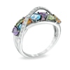 Thumbnail Image 1 of Multi-Gemstone and Lab-Created White Sapphire Cross-Over Ring in Sterling Silver