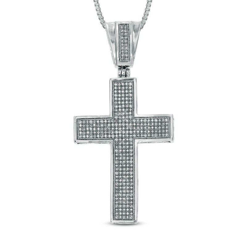 Men's 0.15 CT. T.W. Diamond Cross Pendant in Sterling Silver - 22"