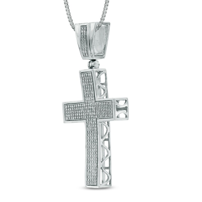 Men's 0.15 CT. T.W. Diamond Cross Pendant in Sterling Silver - 22"