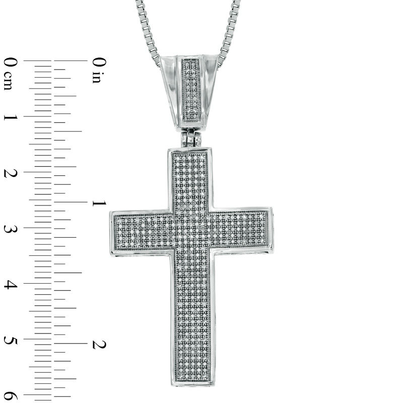 Men's 0.15 CT. T.W. Diamond Cross Pendant in Sterling Silver - 22"