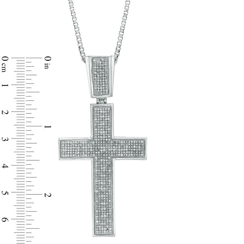 Main Image 2 of Men's 0.15 CT. T.W. Diamond Cross Pendant in Sterling Silver - 22"