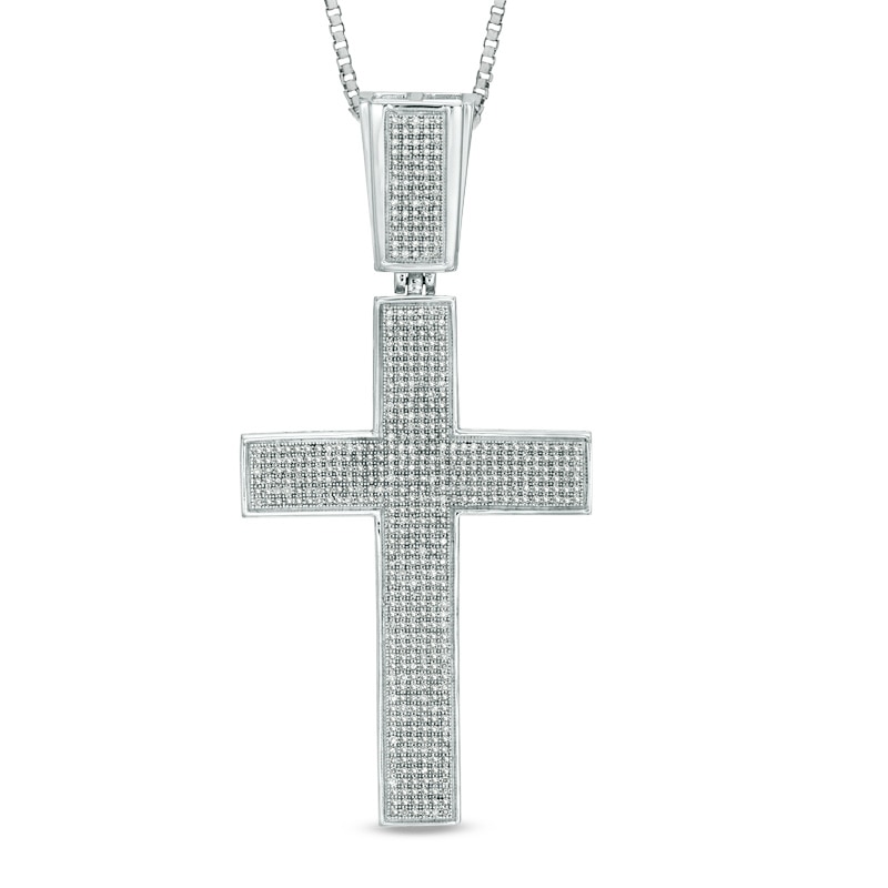 Main Image 1 of Men's 1.56 CT. T.W. Diamond Cross Pendant in Sterling Silver - 22"