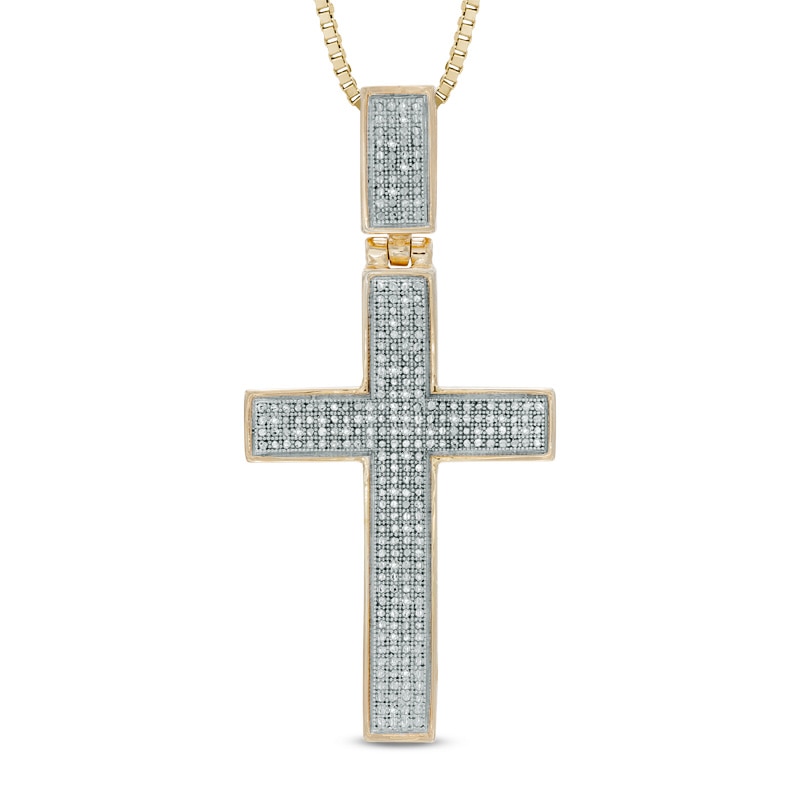 Men's 0.09 CT. T.W. Diamond Cross Pendant in Sterling Silver with 14K Gold Plate - 22"|Peoples Jewellers