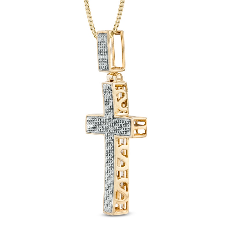 Men's 0.09 CT. T.W. Diamond Cross Pendant in Sterling Silver with 14K Gold Plate - 22"