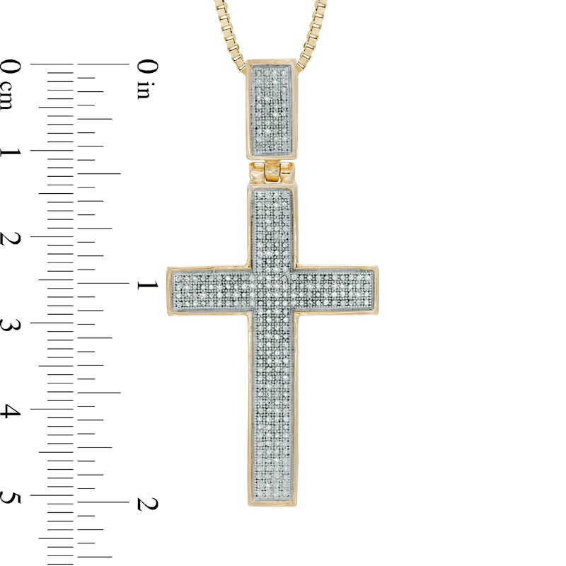 Men's 0.09 CT. T.W. Diamond Cross Pendant in Sterling Silver with 14K Gold Plate - 22"