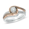 Thumbnail Image 0 of 1.00 CT. T.W. Champagne and White Diamond Swirl Bridal Set in 14K Two-Tone Gold