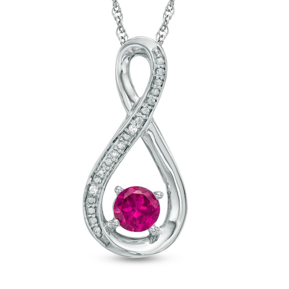 5.0mm Lab-Created Ruby and Diamond Accent Infinity Pendant in Sterling