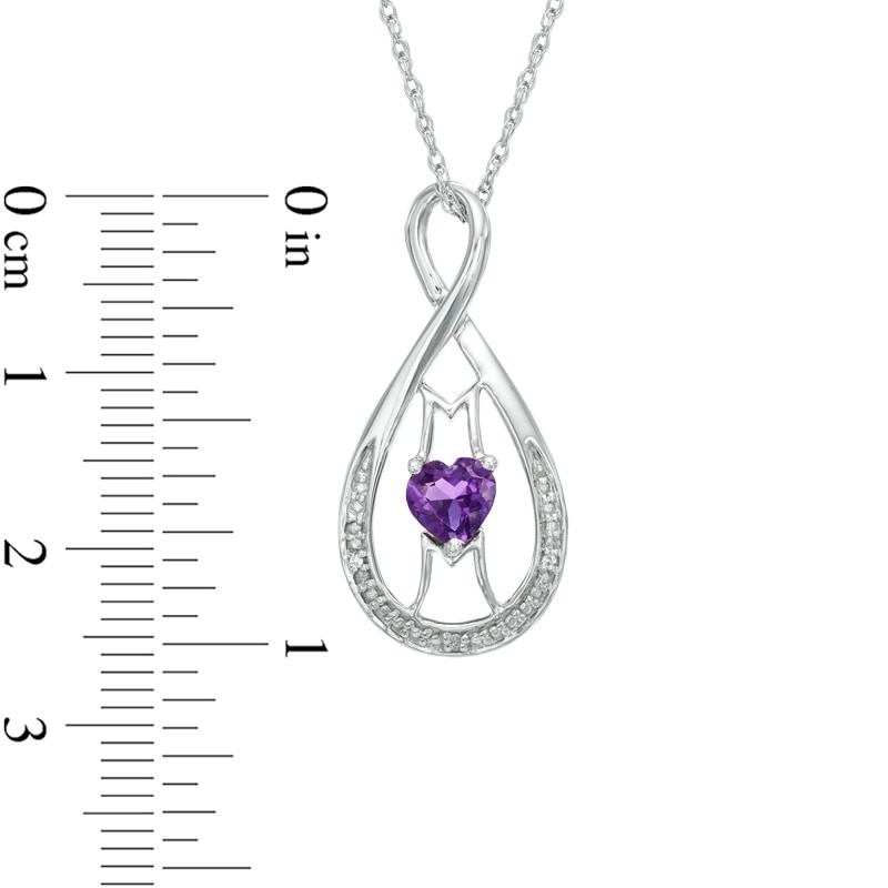 5.0mm Heart-Shaped Amethyst and Diamond Accent "MOM" Infinity Pendant in Sterling Silver