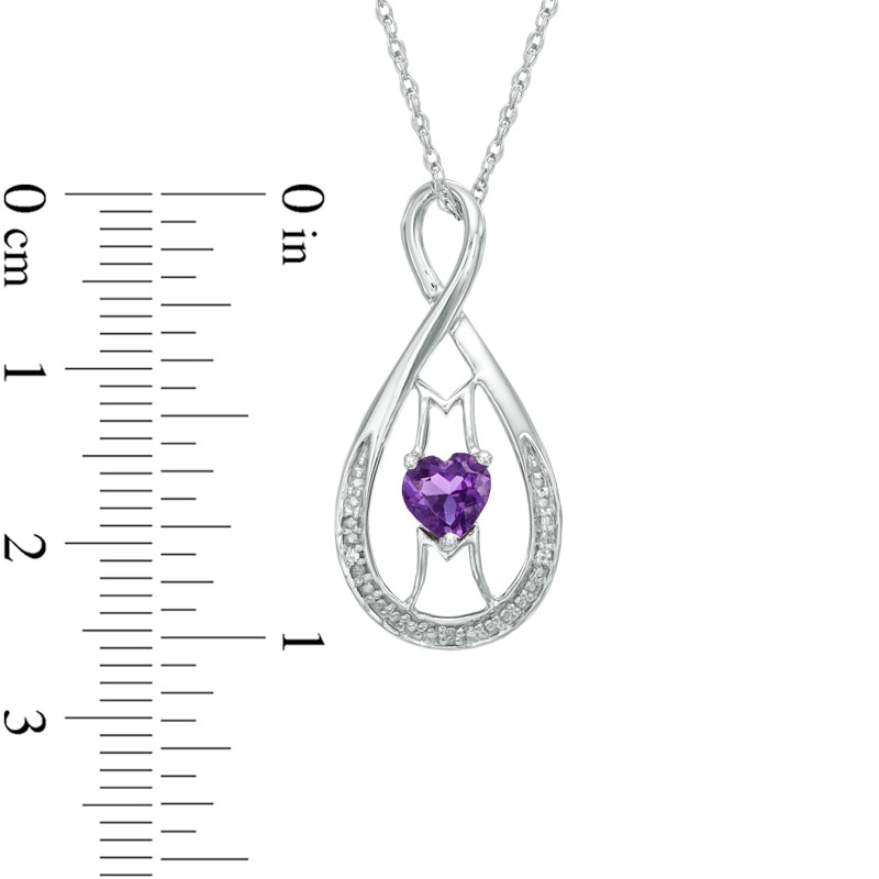 Main Image 2 of 5.0mm Heart-Shaped Amethyst and Diamond Accent "MOM" Infinity Pendant in Sterling Silver