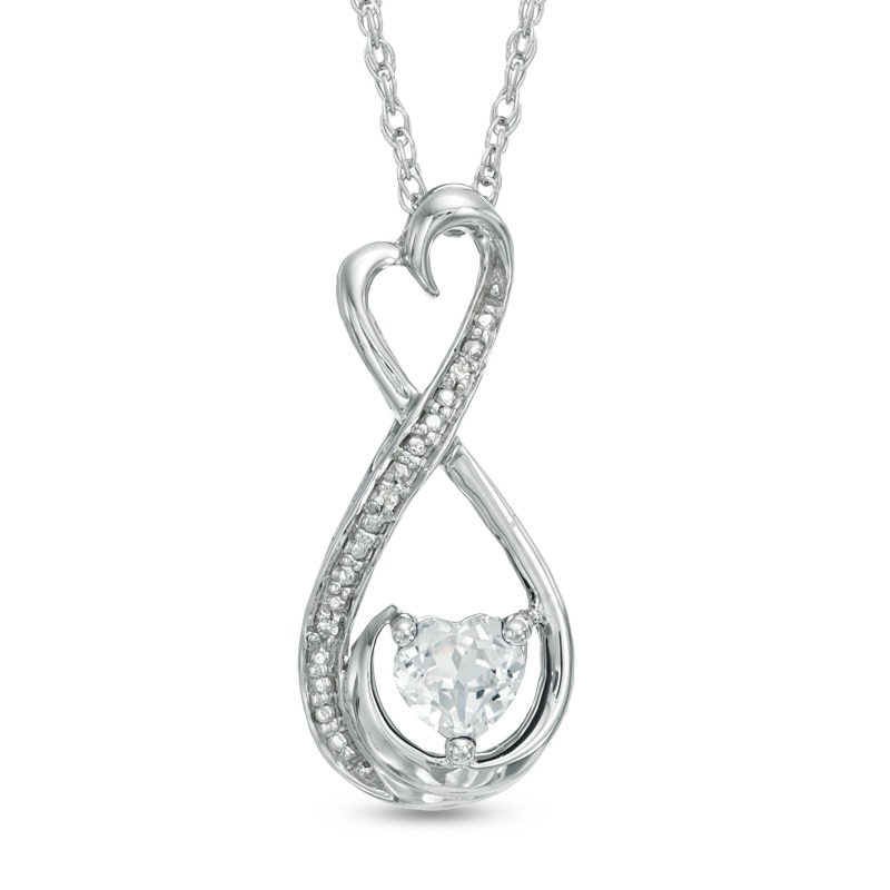 5.0mm Heart-Shaped White Lab-Created Sapphire and Diamond Accent Mom Heart Pendant in Sterling Silver|Peoples Jewellers