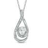 Thumbnail Image 0 of Oval Lab-Created White Sapphire and Diamond Accent Loop Pendant in Sterling Silver