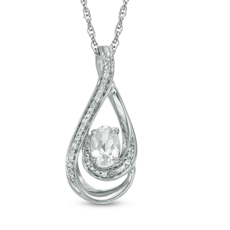 Oval Lab-Created White Sapphire and Diamond Accent Loop Pendant in Sterling Silver