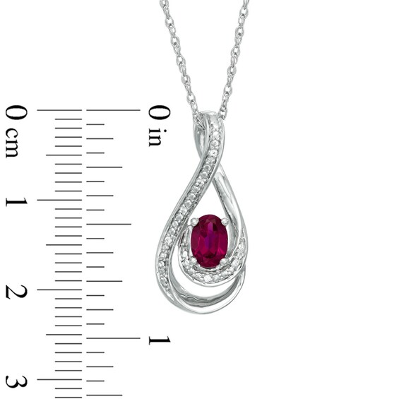 Oval Lab-Created Ruby and Diamond Accent Loop Pendant in Sterling Silver