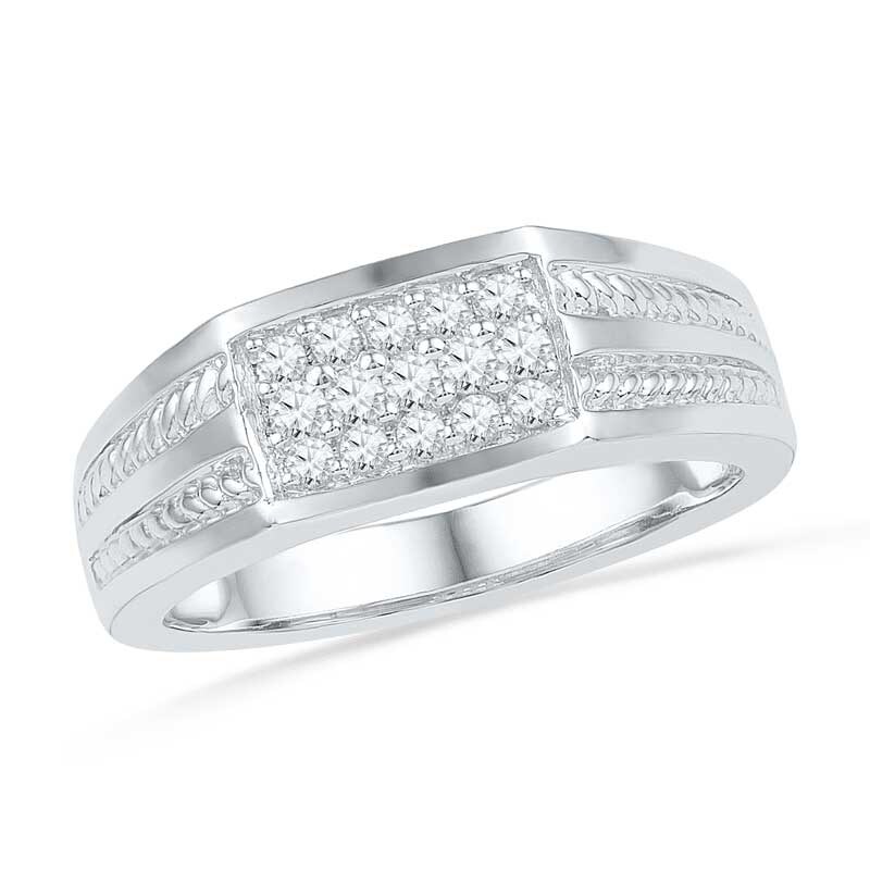 Men's 0.33 CT. T.W. Diamond Rope Ring in 10K White Gold|Peoples Jewellers