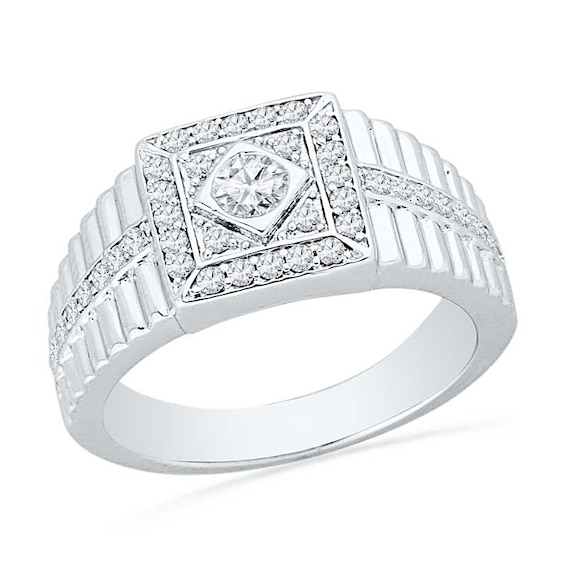 Men's 0.50 CT. T.W. Diamond Square Ring in 10K White Gold