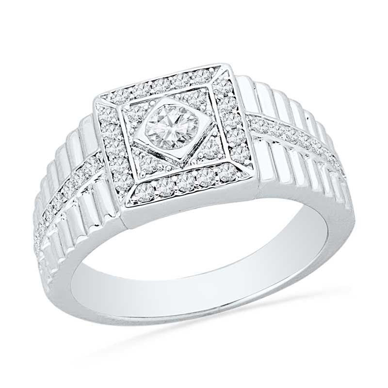 Men's 0.50 CT. T.W. Diamond Square Ring in 10K White Gold|Peoples Jewellers