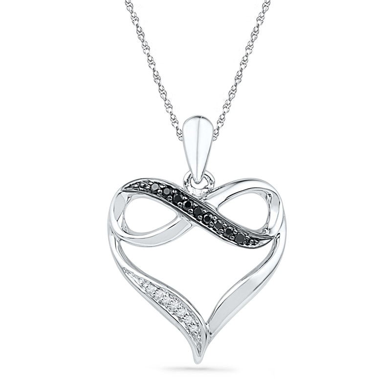 0.10 CT. T.W. Enhanced Black and White Diamond Infinity Heart Pendant in Sterling Silver