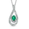Thumbnail Image 0 of Oval Lab-Created Emerald and Diamond Accent Loop Pendant in Sterling Silver