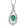 Thumbnail Image 1 of Oval Lab-Created Emerald and Diamond Accent Loop Pendant in Sterling Silver
