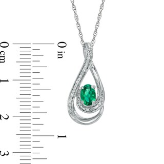 Oval Lab-Created Emerald and Diamond Accent Loop Pendant in Sterling Silver