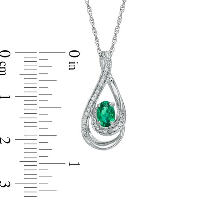Oval Lab-Created Emerald and Diamond Accent Loop Pendant in Sterling Silver