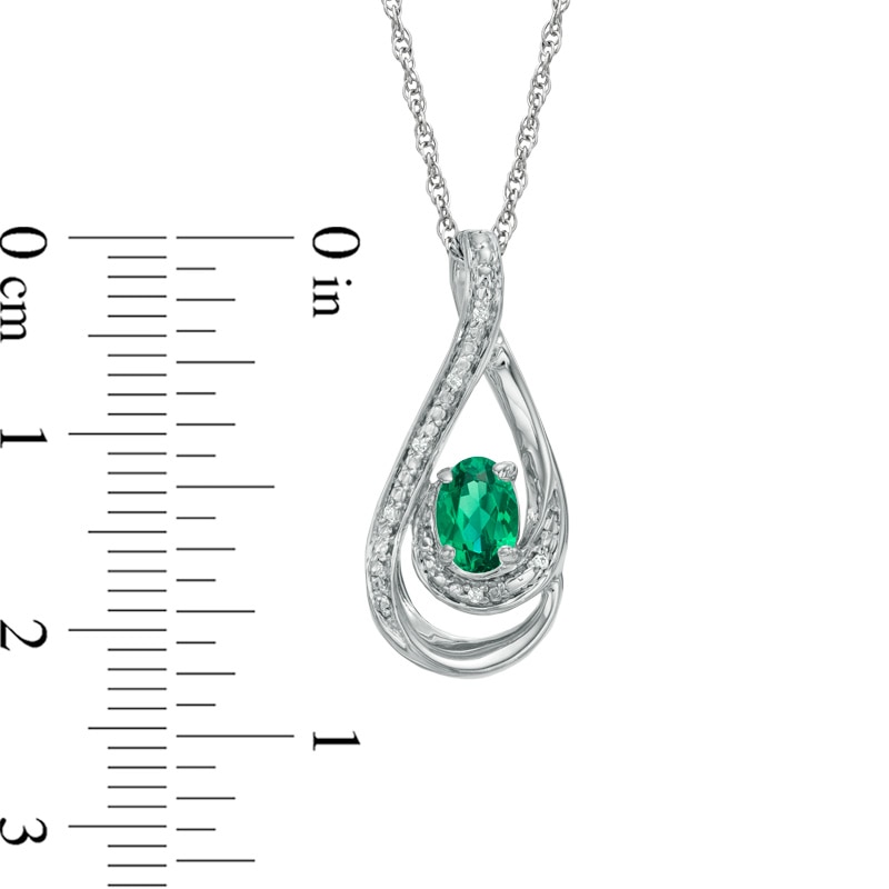 Oval Lab-Created Emerald and Diamond Accent Loop Pendant in Sterling Silver